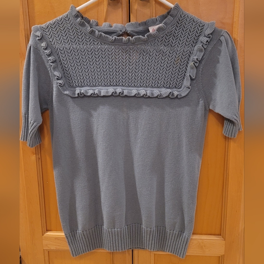 Gray Short Sleeve Knit Sweater